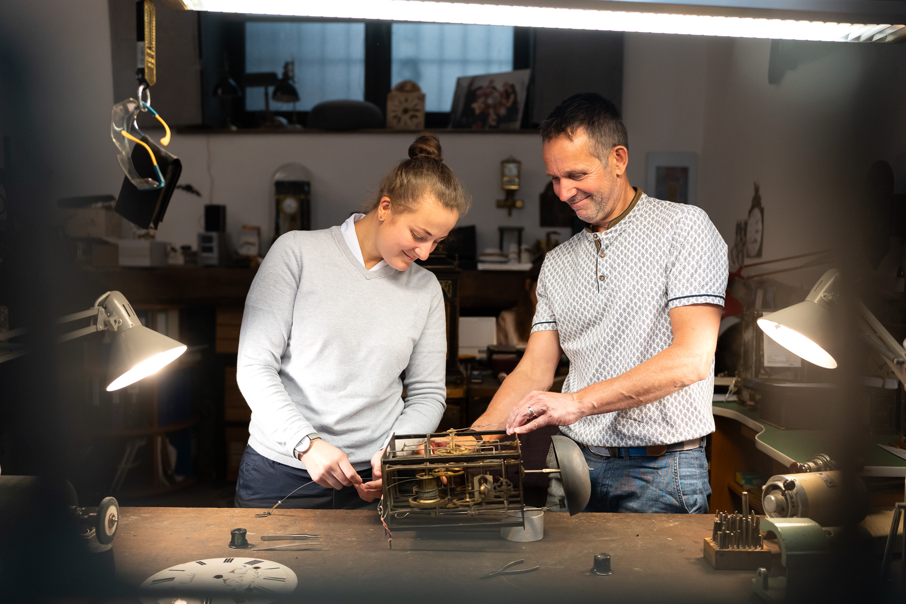 Master watchmakers at work in our traditional workshop